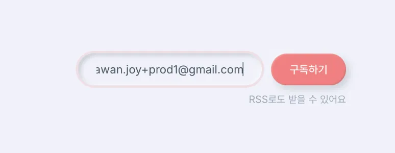 구독 폼에 이메일이 입력된 상태, 구독하기 버튼이 활성화되어 있음